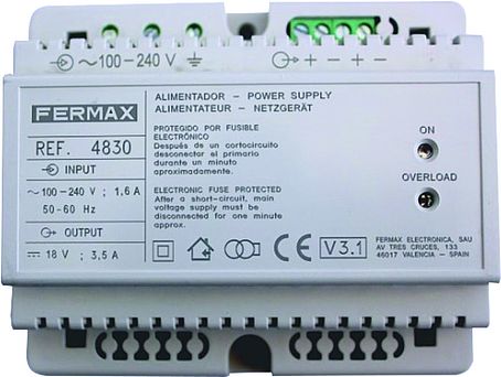 FERMAX Netzgerät F4830 230/18 V~/3,5 A für Verteiler oder AP-Montage 6DIN 